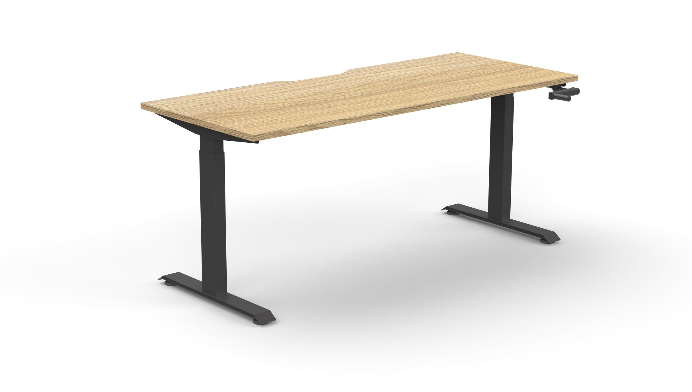 Boost Crank manually height-adjustable desk in Natural Oak with Black Satin frame
